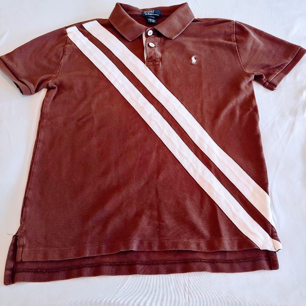 Polo By Ralph Lauren Boys Shirt Brown Striped Size